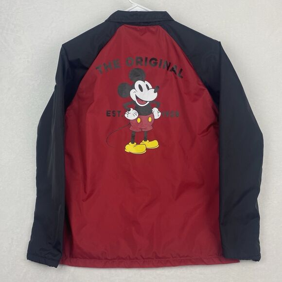 Disney Vans Mickey Mouse Windbreaker Jacket Kids Large Red Black Snap On - Picture 1 of 8